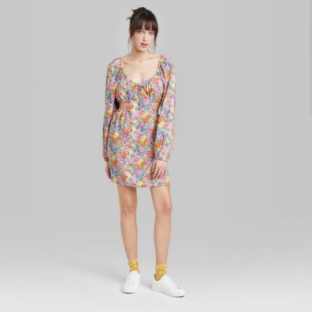 NWT Wild Fable Floral Long Sleeve Side Cut Out Mini Dress